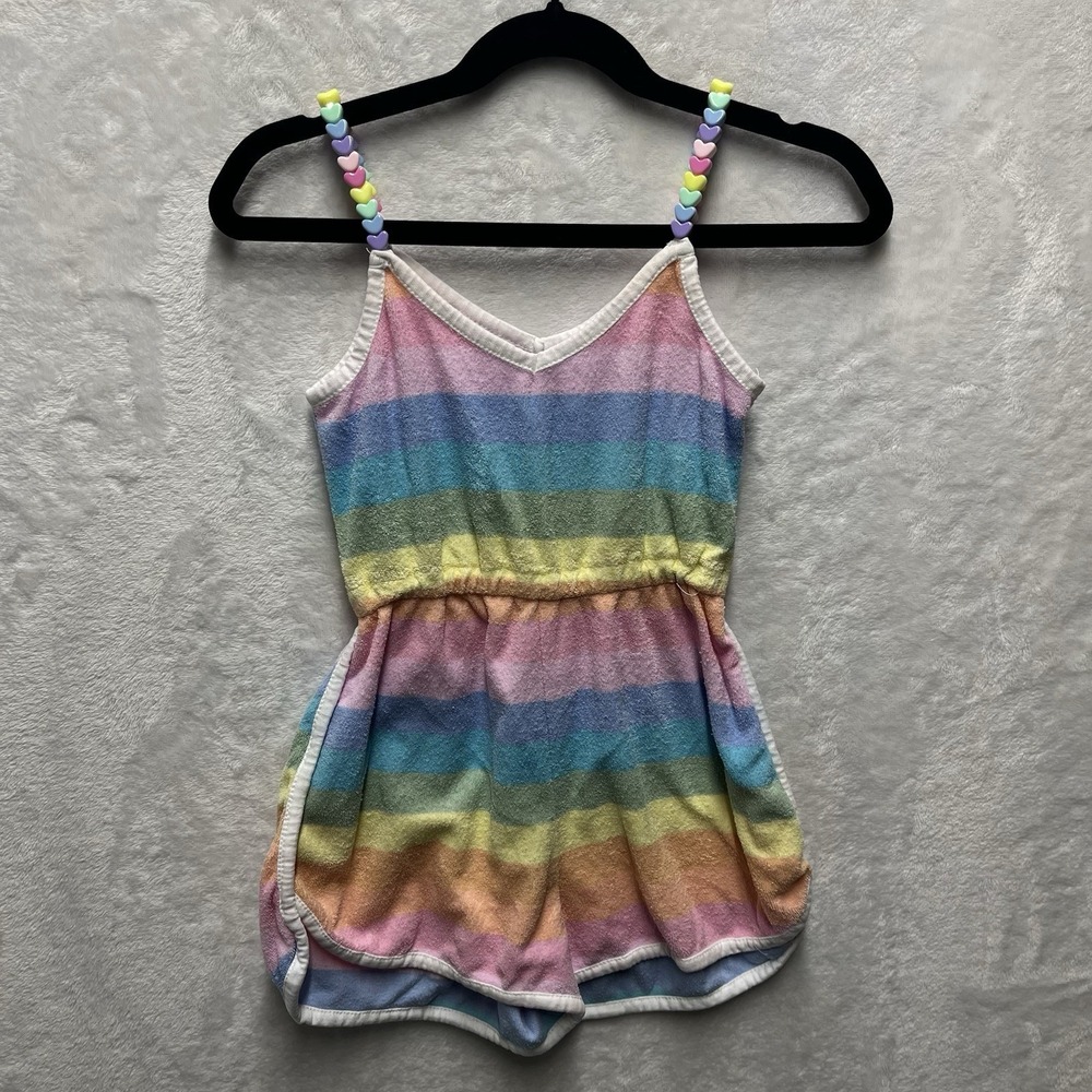 Lola + the Boys Pastel Ombre Beaded Hearts Romper Toddler Girl 2 Terry Cloth